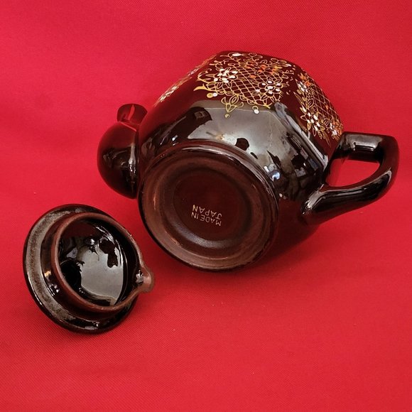 VTG Hand Painted Gold Trim Dark Brown Teapot Made In Japan - Picture 7 of 14